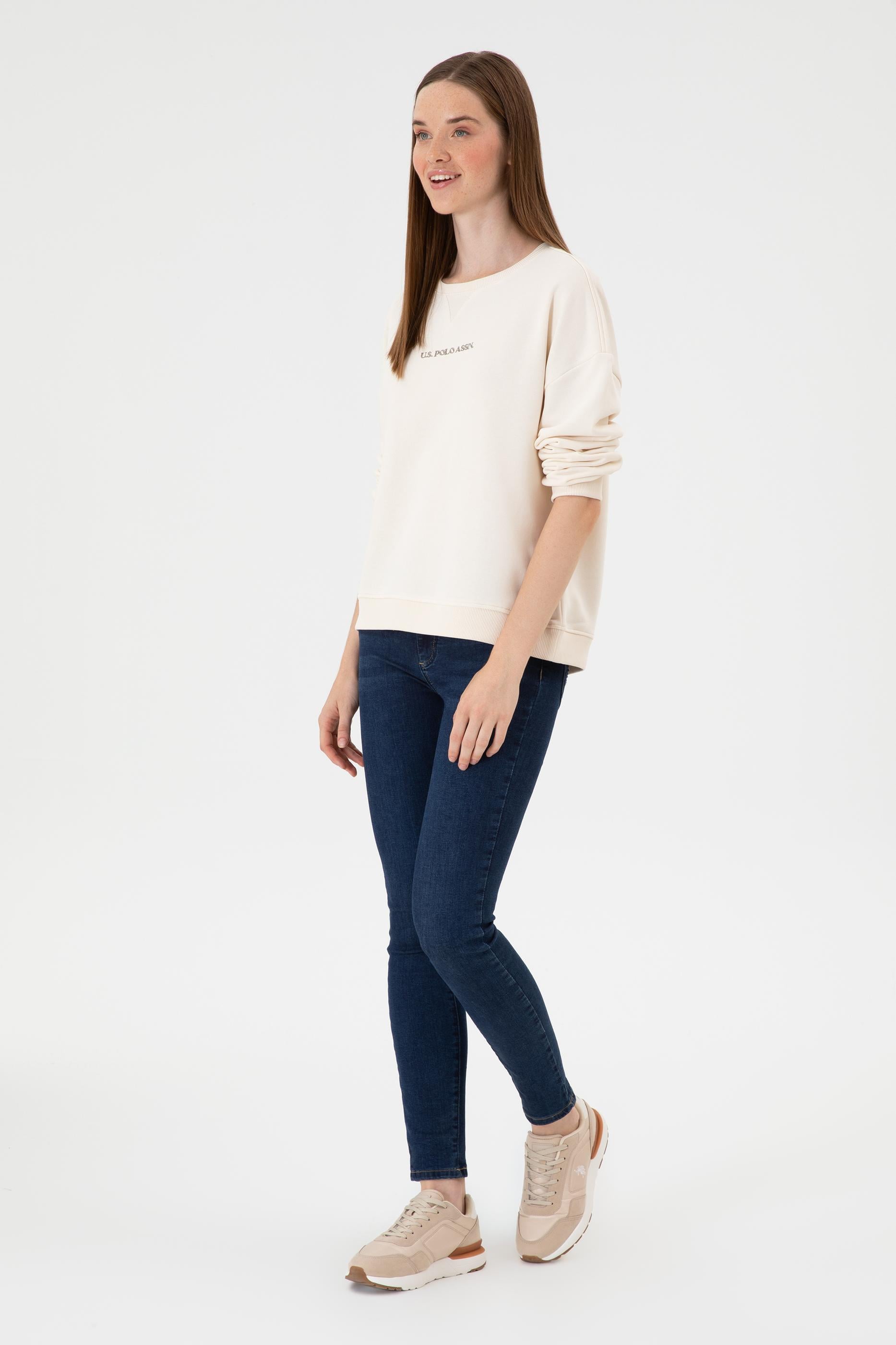 Kadın Krem Bisiklet Yaka Sweathırt