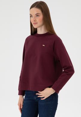 Kadın Bordo Regular Bisiklet Yaka Basic Sweatshırt - 50313610053