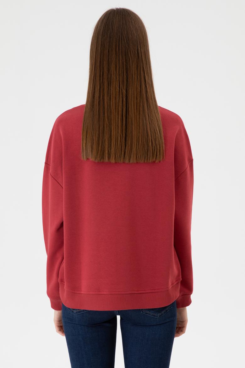 Kadın Vişne Bisiklet Yaka Sweathırt - 50313562047
