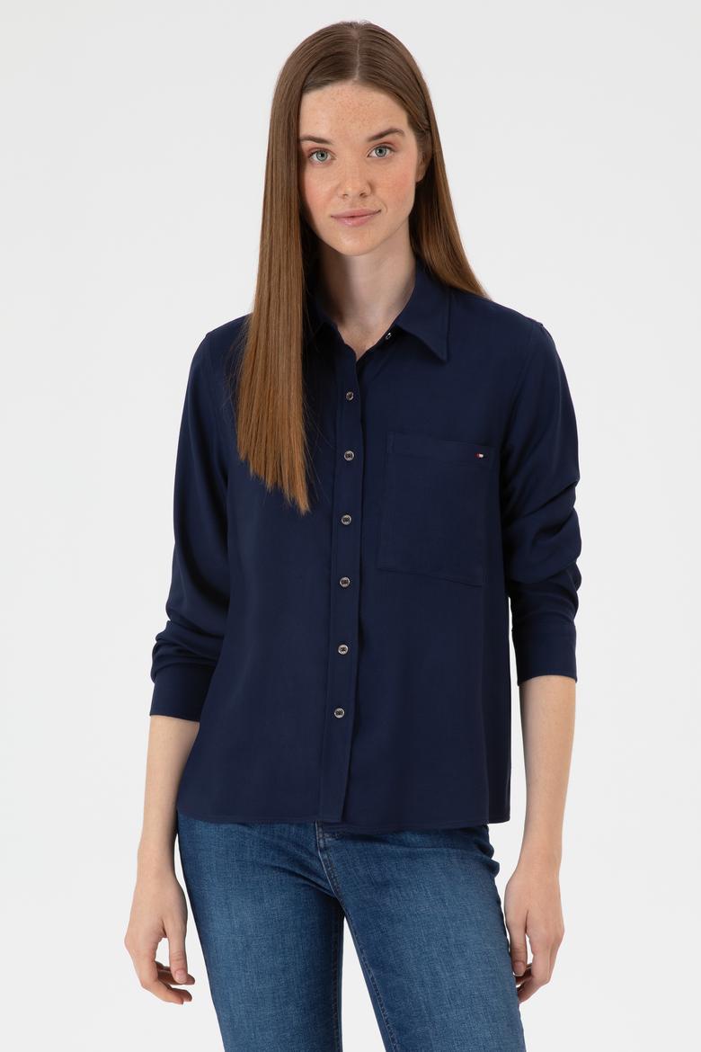 Kadın Lacivert Uzun Kollu Gömlek