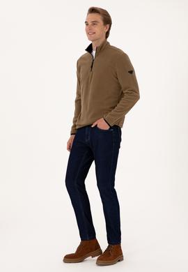 Erkek Regular Fit Haki Polar Yarım Fermuarlı Basic Sweatshirt - 50313777011