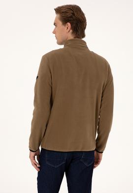 Erkek Regular Fit Haki Polar Yarım Fermuarlı Basic Sweatshirt - 50313777011