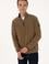 Erkek Regular Fit Haki Polar Yarım Fermuarlı Basic Sweatshirt