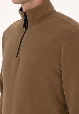 Erkek Regular Fit Haki Polar Yarım Fermuarlı Basic Sweatshirt - 50313777011