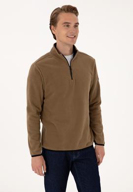 Erkek Regular Fit Haki Polar Yarım Fermuarlı Basic Sweatshirt - 50313777011