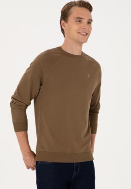 Erkek Regular Fit Bisiklet Yaka Haki İnce Basic Sweatshirt - 50313752137