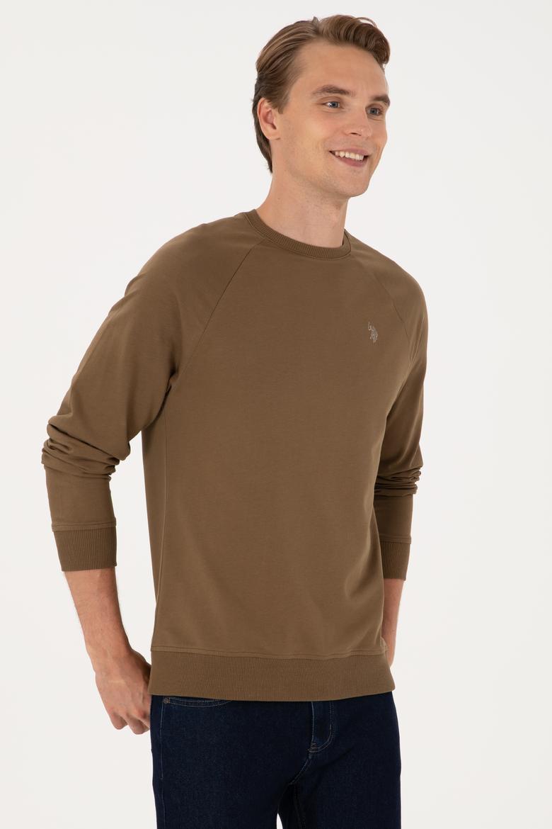 Erkek Regular Fit Bisiklet Yaka Haki İnce Basic Sweatshirt - 50313752137