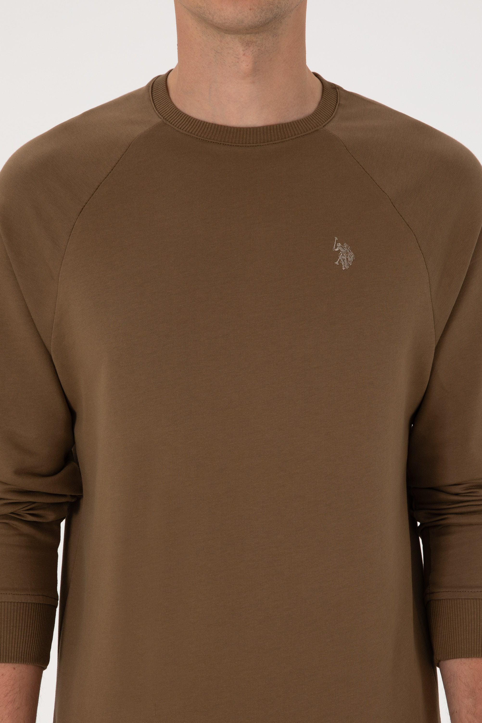 Erkek Regular Fit Bisiklet Yaka Haki İnce Basic Sweatshirt - Image 6