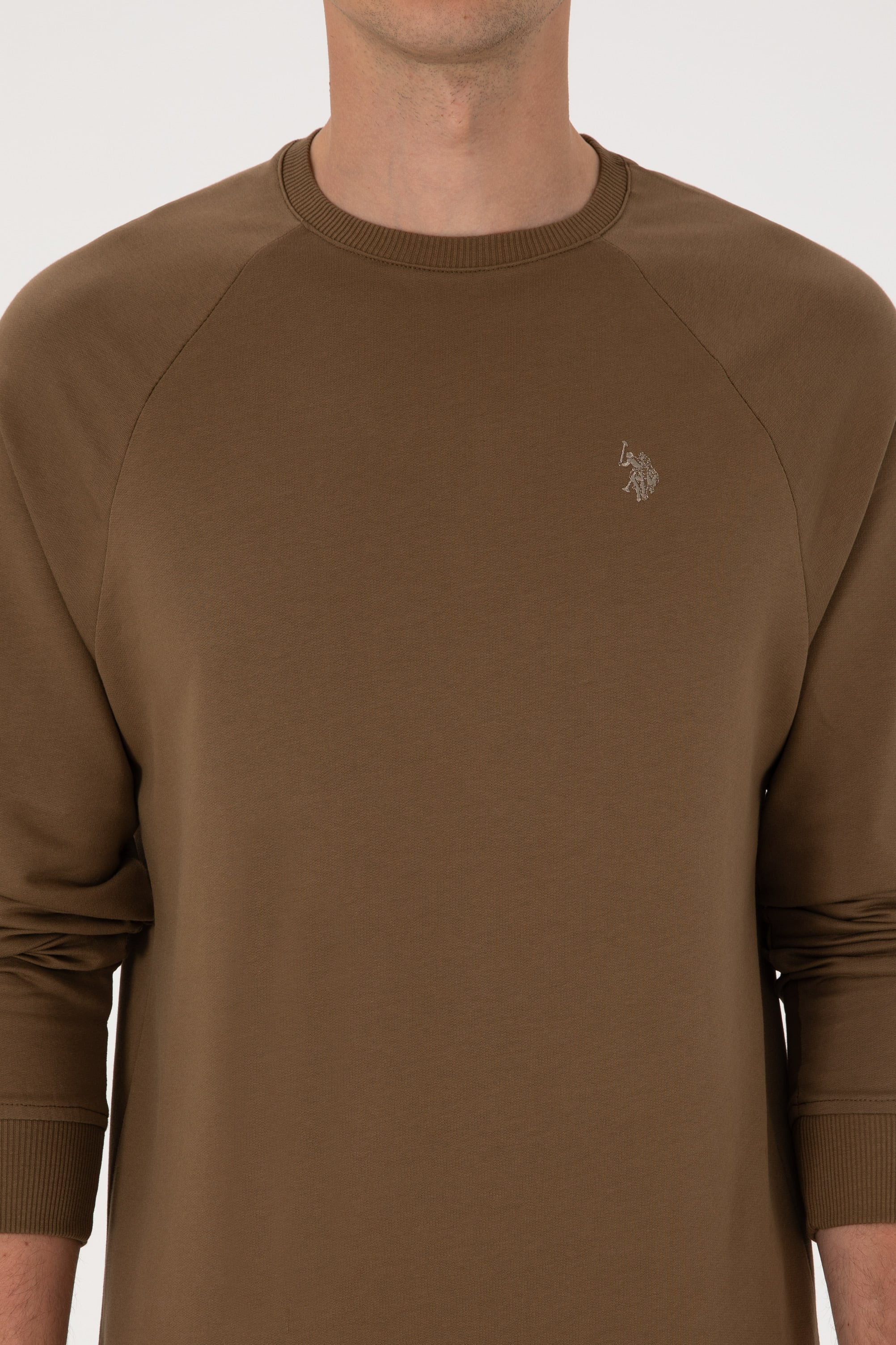 Erkek Regular Fit Bisiklet Yaka Haki İnce Basic Sweatshirt