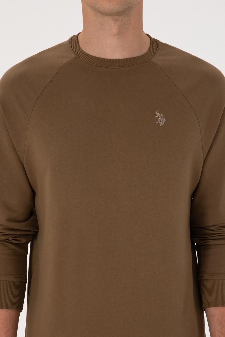 Erkek Regular Fit Bisiklet Yaka Haki İnce Basic Sweatshirt - 50313752137