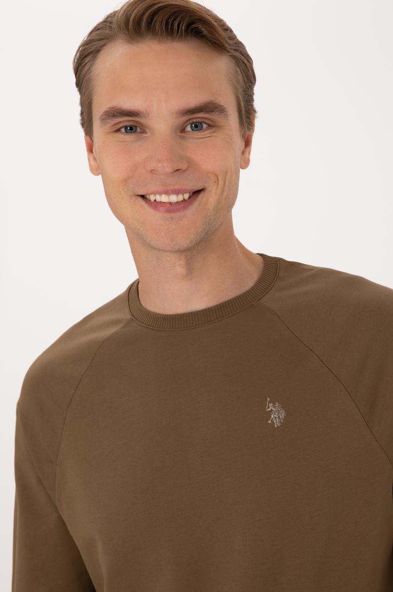 Erkek Regular Fit Bisiklet Yaka Haki İnce Basic Sweatshirt