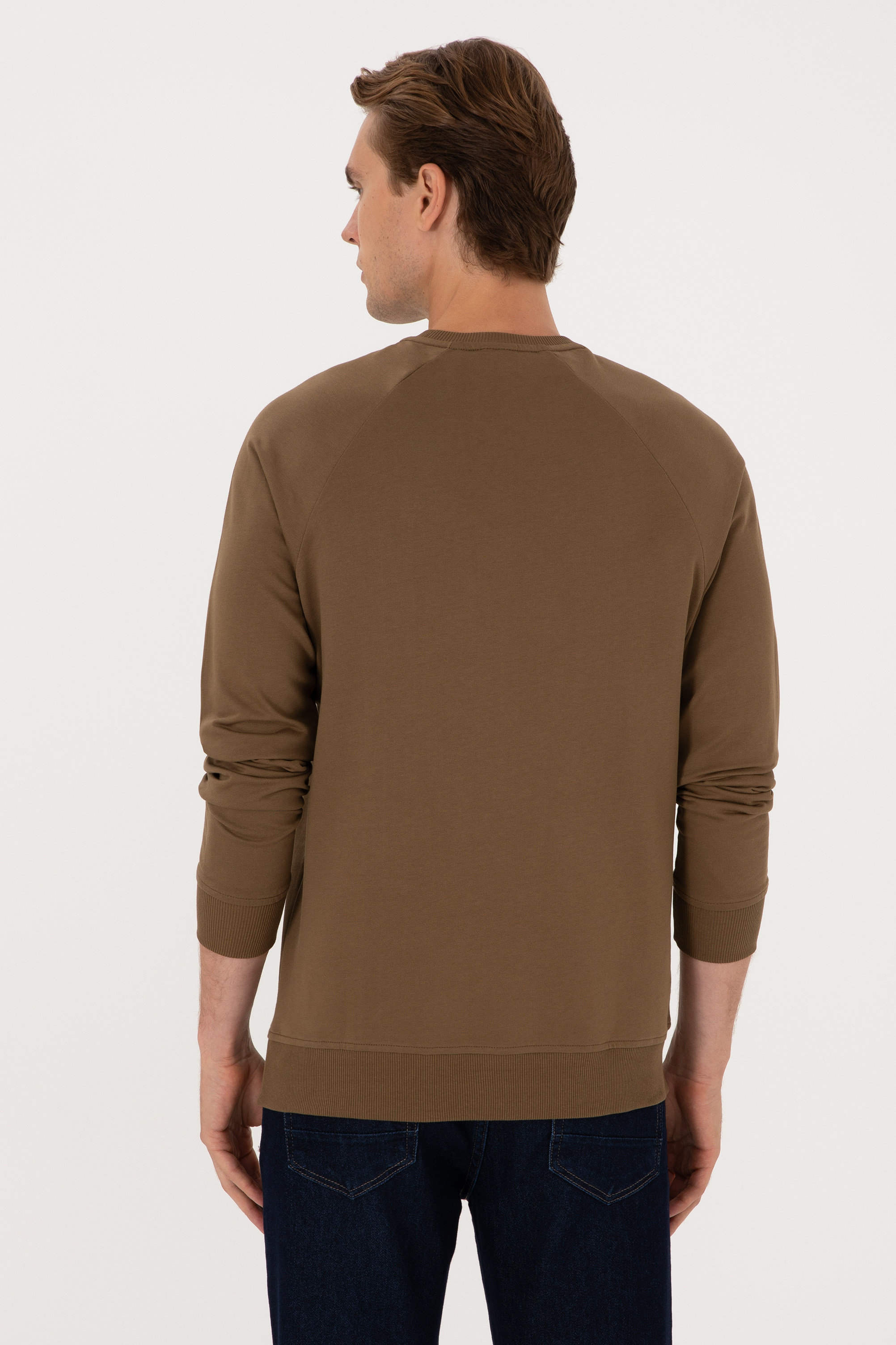 Erkek Regular Fit Bisiklet Yaka Haki İnce Basic Sweatshirt - Image 5