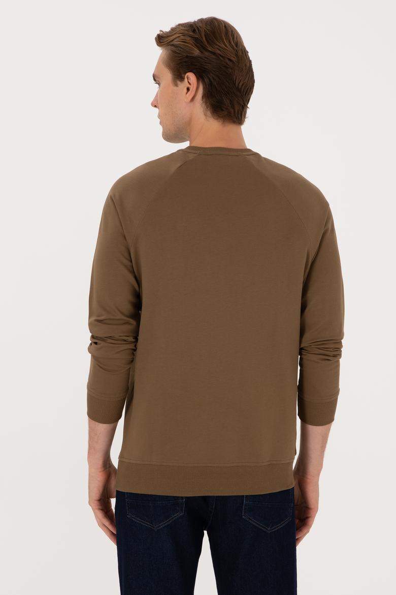 Erkek Regular Fit Bisiklet Yaka Haki İnce Basic Sweatshirt - 50313752137