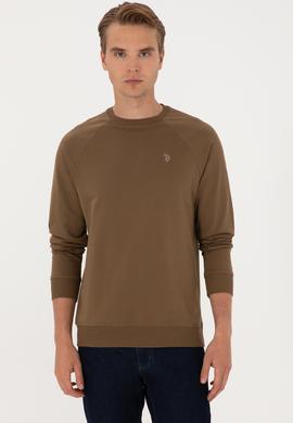 Erkek Regular Fit Bisiklet Yaka Haki İnce Basic Sweatshirt - 50313752137