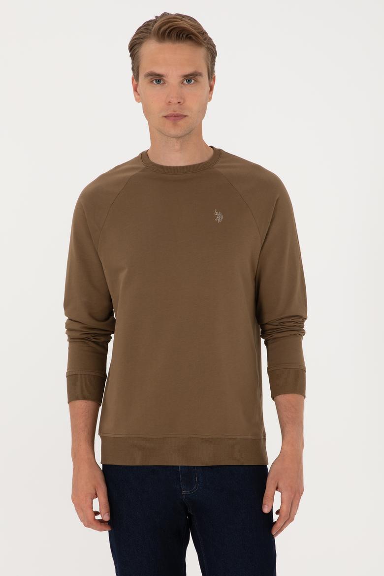 Erkek Regular Fit Bisiklet Yaka Haki İnce Basic Sweatshirt