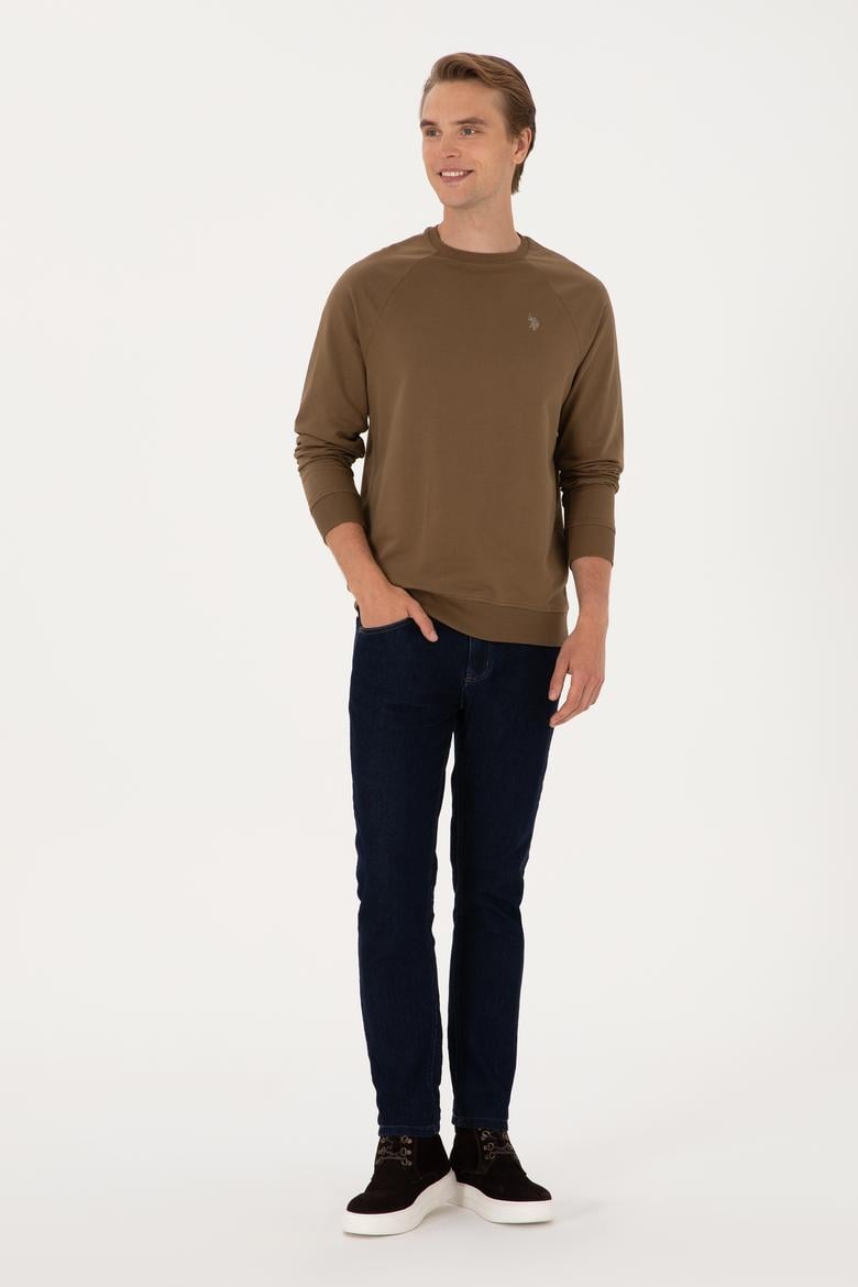 Erkek Regular Fit Bisiklet Yaka Haki İnce Basic Sweatshirt - 50313752137