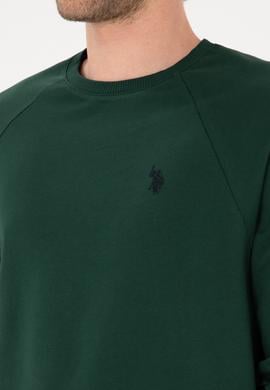 Erkek Regular Fit Bisiklet Yaka Koyu Yeşil İnce Basic Sweatshirt - 50313752047