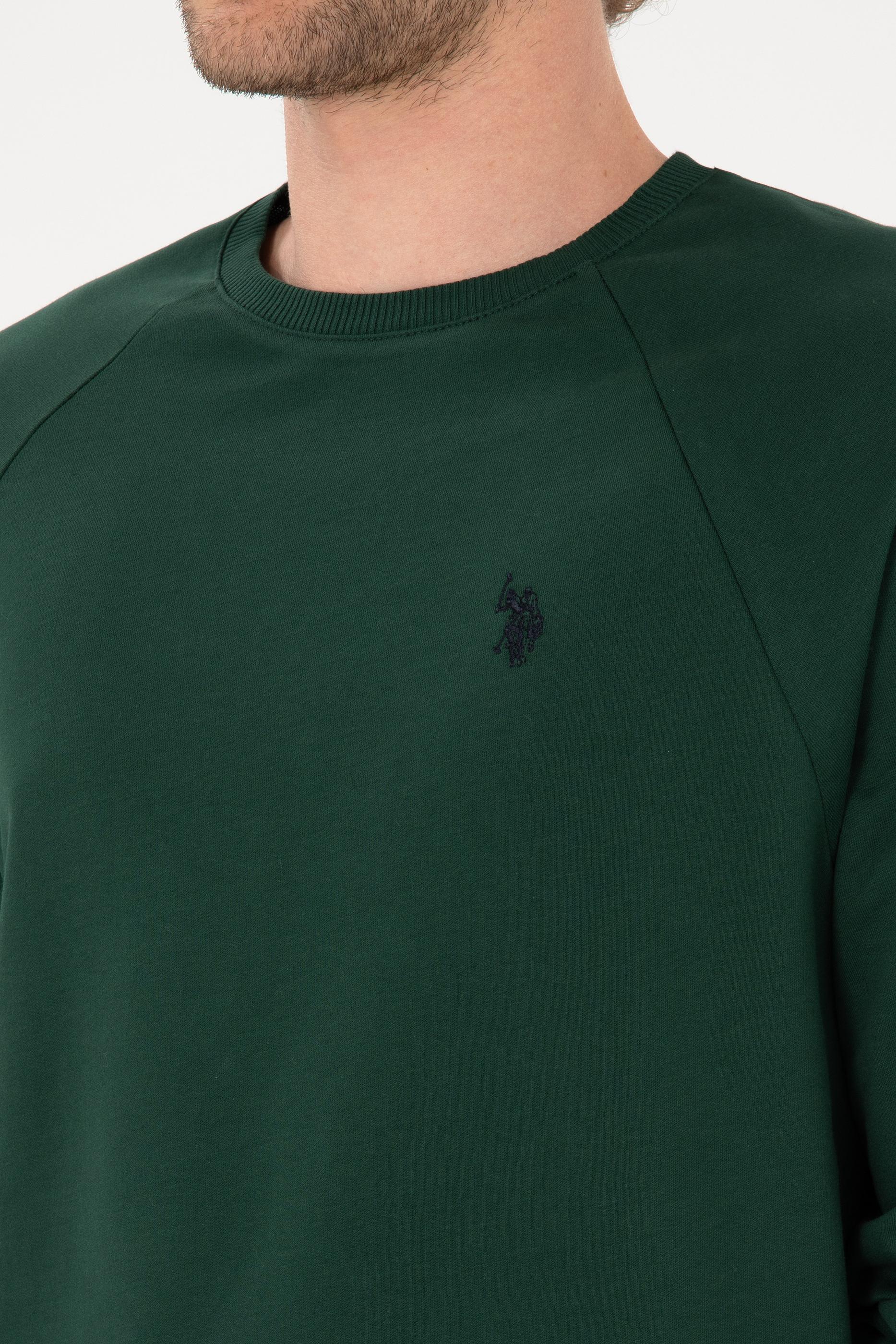 Erkek Regular Fit Bisiklet Yaka Koyu Yeşil İnce Basic Sweatshirt