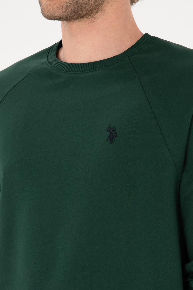 Erkek Regular Fit Bisiklet Yaka Koyu Yeşil İnce Basic Sweatshirt - 50313752047