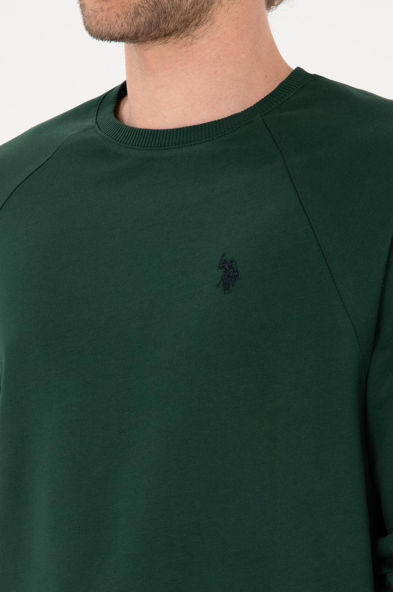 Erkek Regular Fit Bisiklet Yaka Koyu Yeşil İnce Basic Sweatshirt