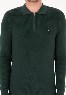 Erkek Regular Fit Fermuarlı Koyu Yeşil Basic Kazak - 50313685035