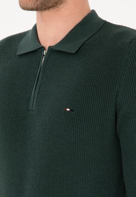 Erkek Regular Fit Fermuarlı Koyu Yeşil Basic Kazak - 50313685035