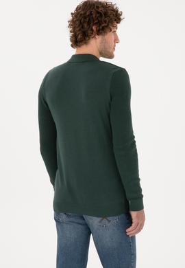 Erkek Regular Fit Fermuarlı Koyu Yeşil Basic Kazak - 50313685035