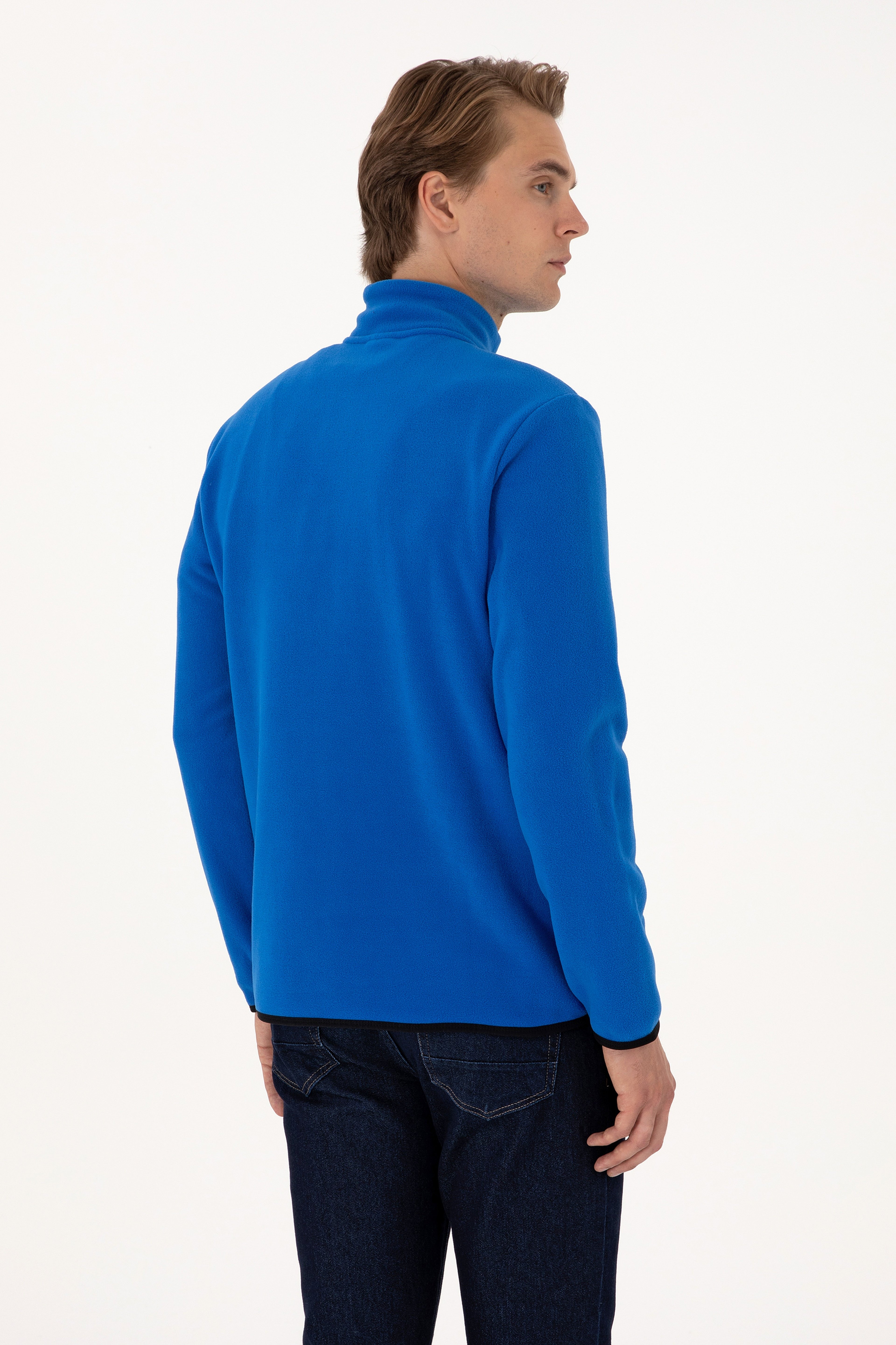 Erkek Regular Fit Saks Polar Yarım Fermuarlı Basic Sweatshirt - Image 5