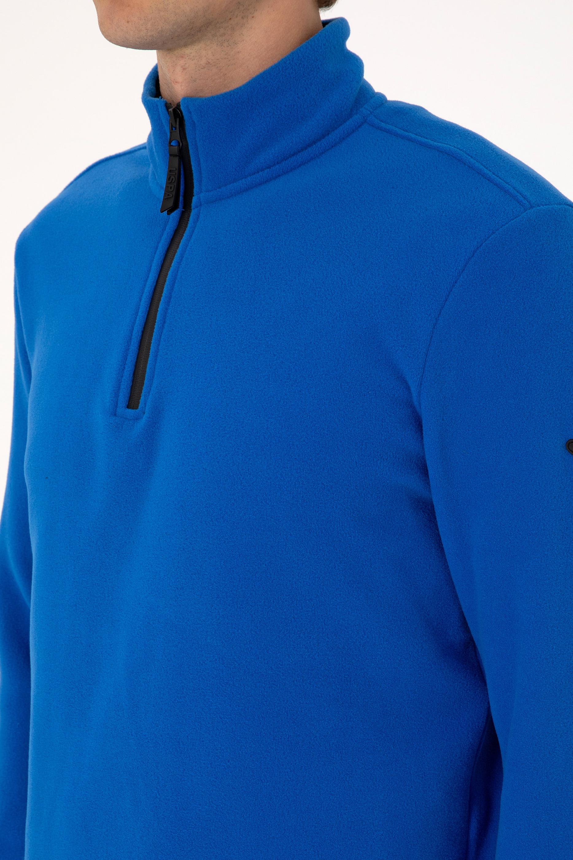 Erkek Regular Fit Saks Polar Yarım Fermuarlı Basic Sweatshirt