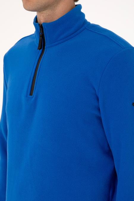 Erkek Regular Fit Saks Polar Yarım Fermuarlı Basic Sweatshirt