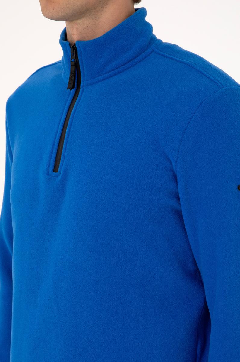 Erkek Regular Fit Saks Polar Yarım Fermuarlı Basic Sweatshirt