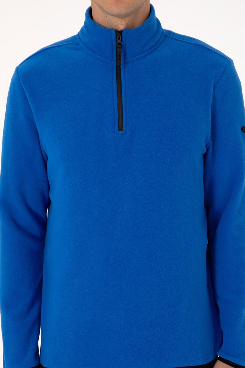 Erkek Regular Fit Saks Polar Yarım Fermuarlı Basic Sweatshirt - 50313777146