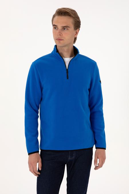 Erkek Regular Fit Saks Polar Yarım Fermuarlı Basic Sweatshirt