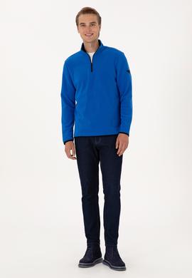 Erkek Regular Fit Saks Polar Yarım Fermuarlı Basic Sweatshirt - 50313777146