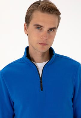 Erkek Regular Fit Saks Polar Yarım Fermuarlı Basic Sweatshirt - 50313777146