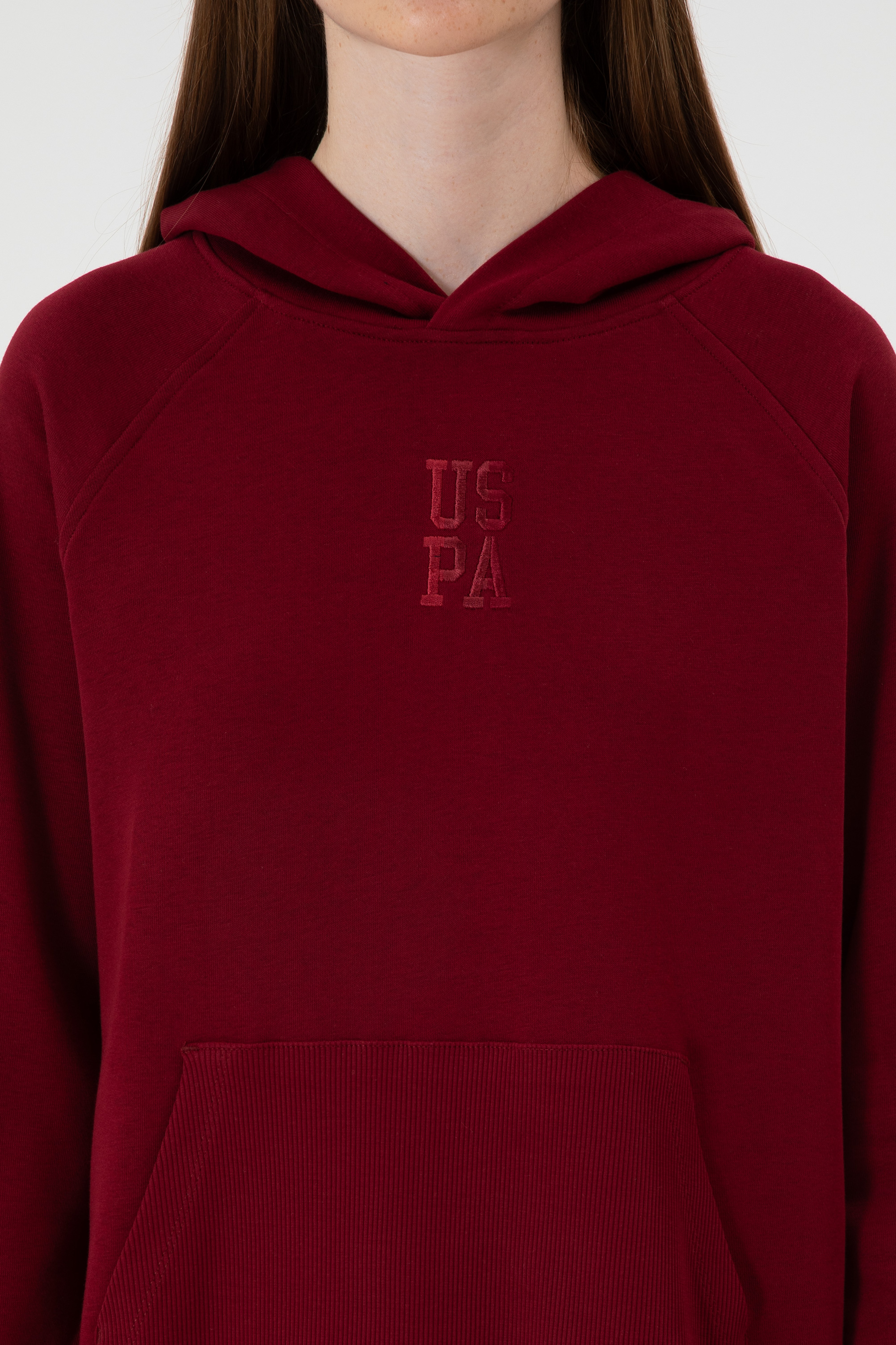 Kadın Bordo Yırtmaçlı Kapüşonlu Sweatshırt - Image 6