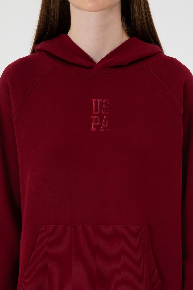 Kadın Bordo Yırtmaçlı Kapüşonlu Sweatshırt - 50313611052