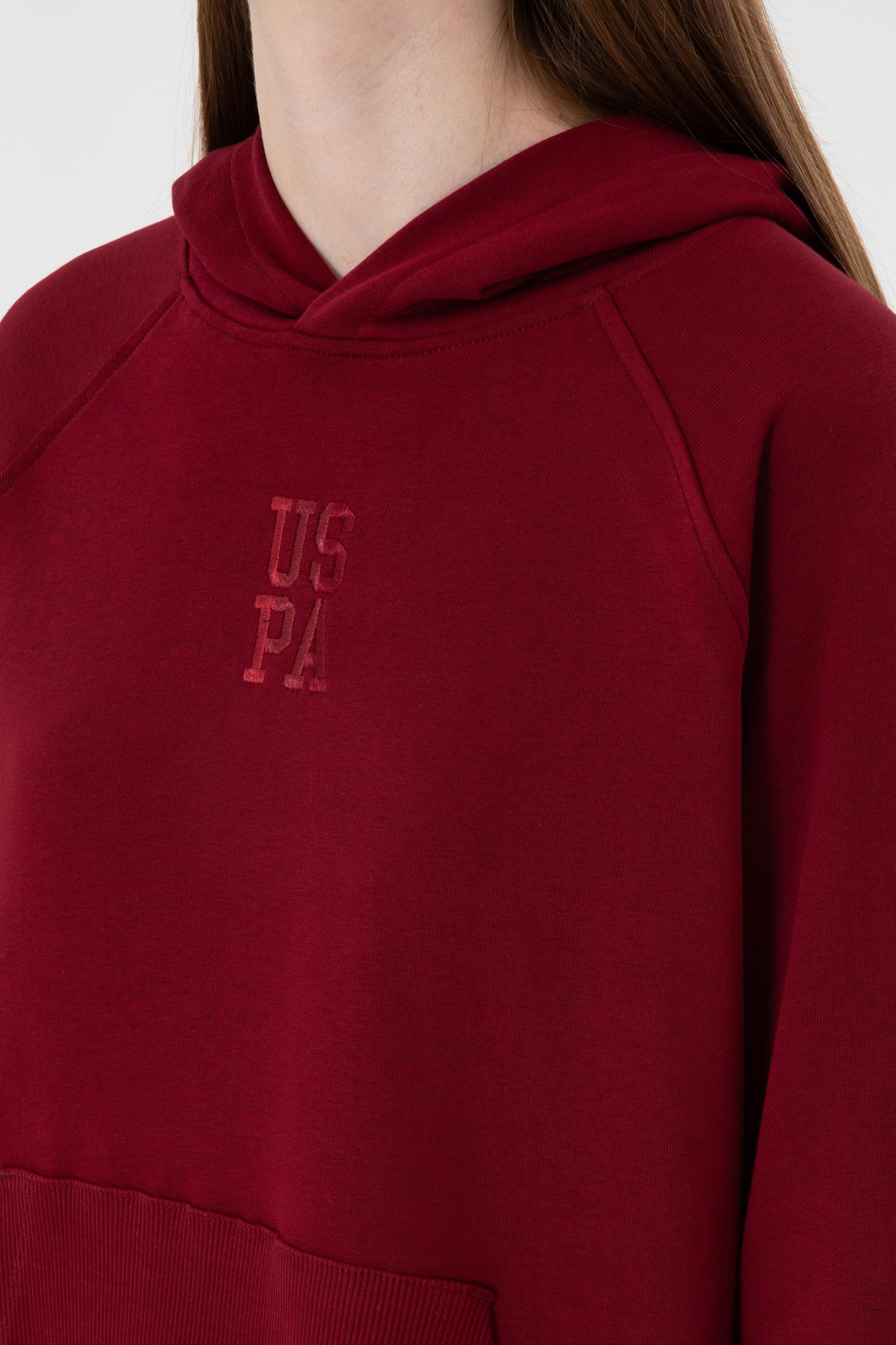 Kadın Bordo Yırtmaçlı Kapüşonlu Sweatshırt