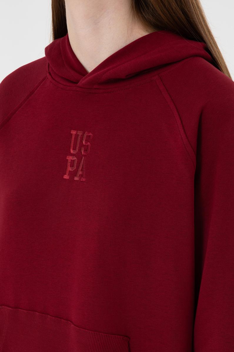 Kadın Bordo Yırtmaçlı Kapüşonlu Sweatshırt