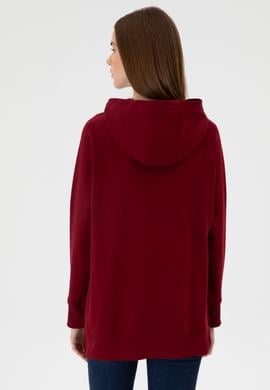 Kadın Bordo Yırtmaçlı Kapüşonlu Sweatshırt - 50313611052