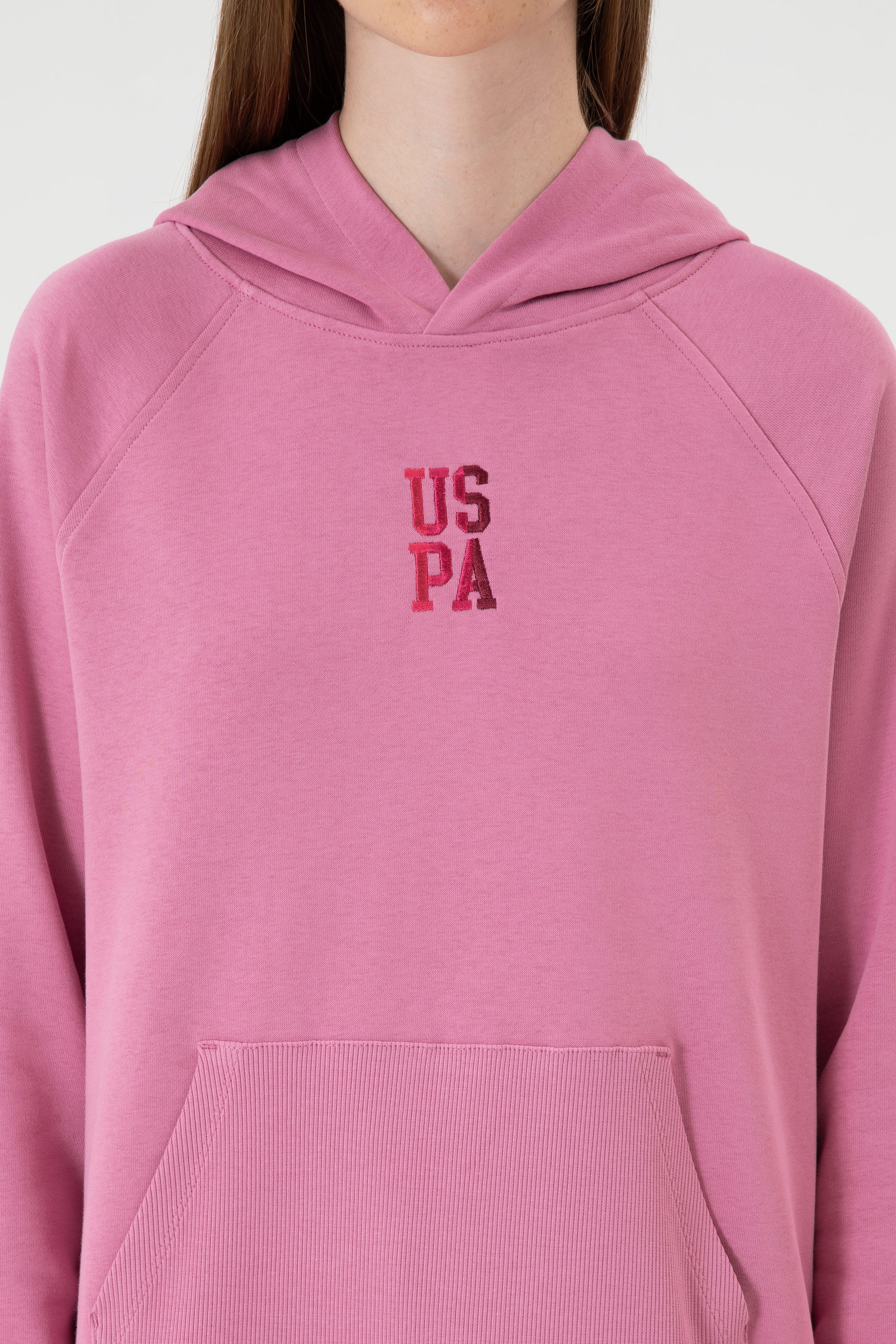 Kadın Koyu Pembe Yırtmaçlı Kapüşonlu Sweatshırt - Image 6