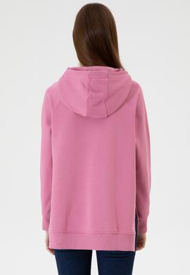 Kadın Koyu Pembe Yırtmaçlı Kapüşonlu Sweatshırt - 50313611007