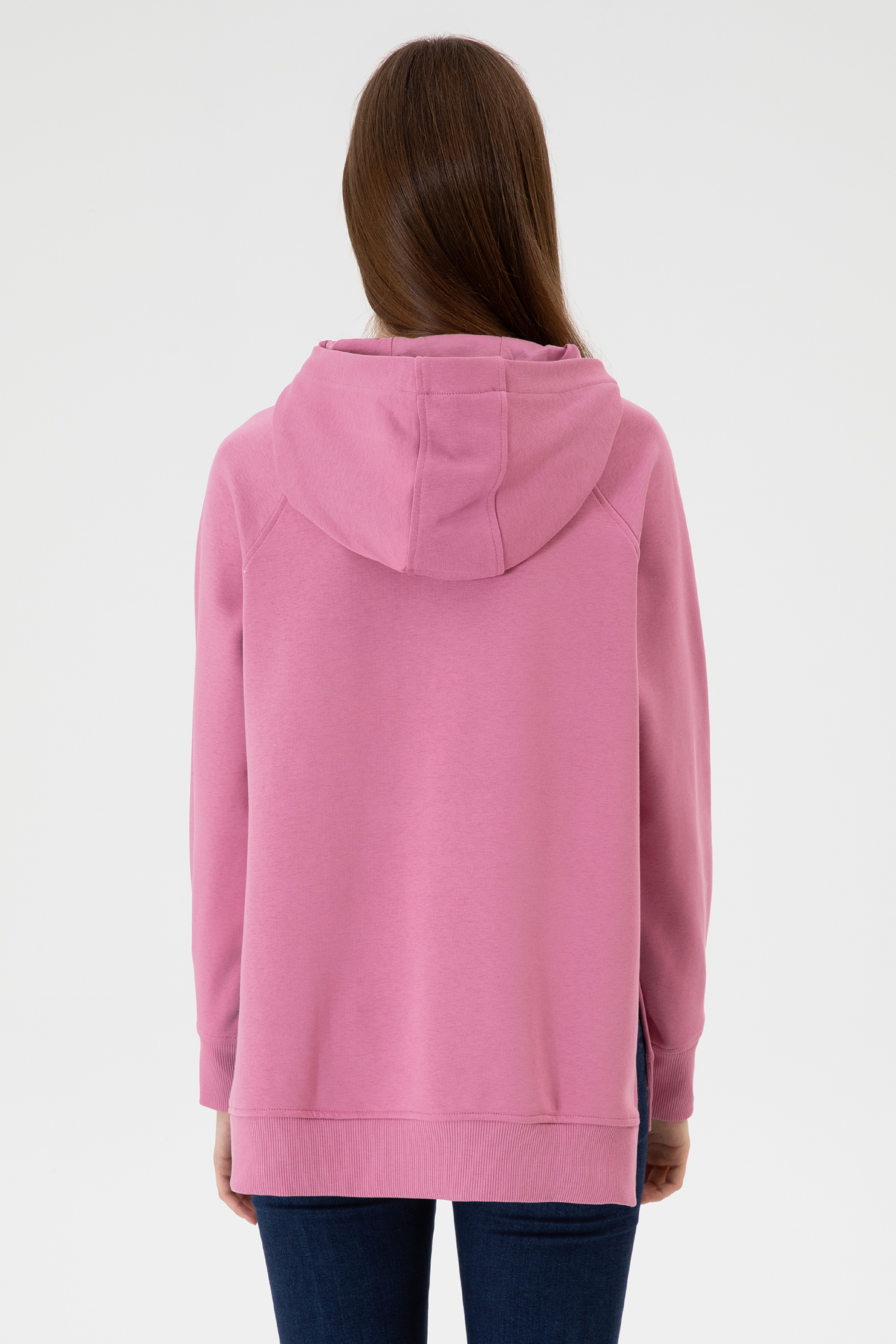 Kadın Koyu Pembe Yırtmaçlı Kapüşonlu Sweatshırt