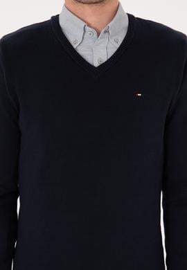 Erkek Slim Fit V Yaka Lacivert Basic Kazak - 50313668011