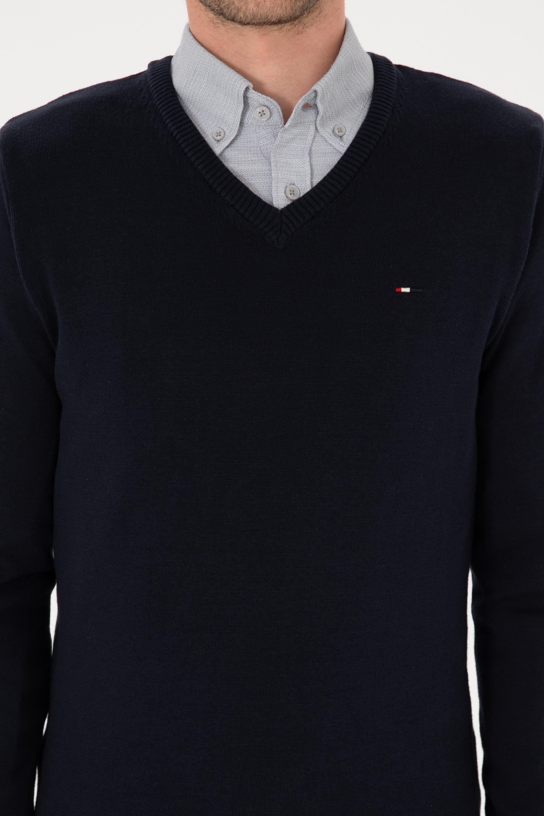 Erkek Slim Fit V Yaka Lacivert Basic Kazak