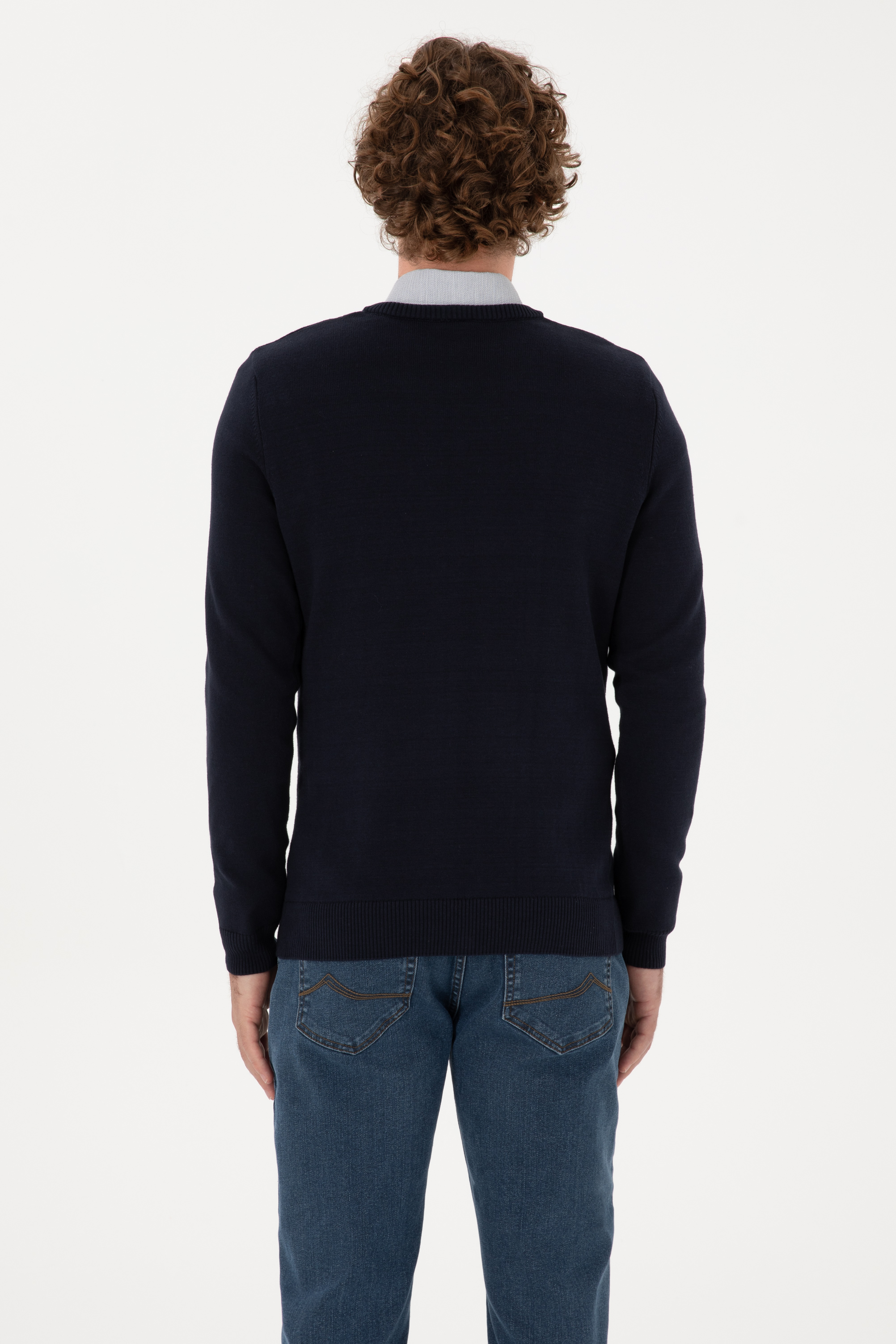 Erkek Slim Fit V Yaka Lacivert Basic Kazak - Image 5