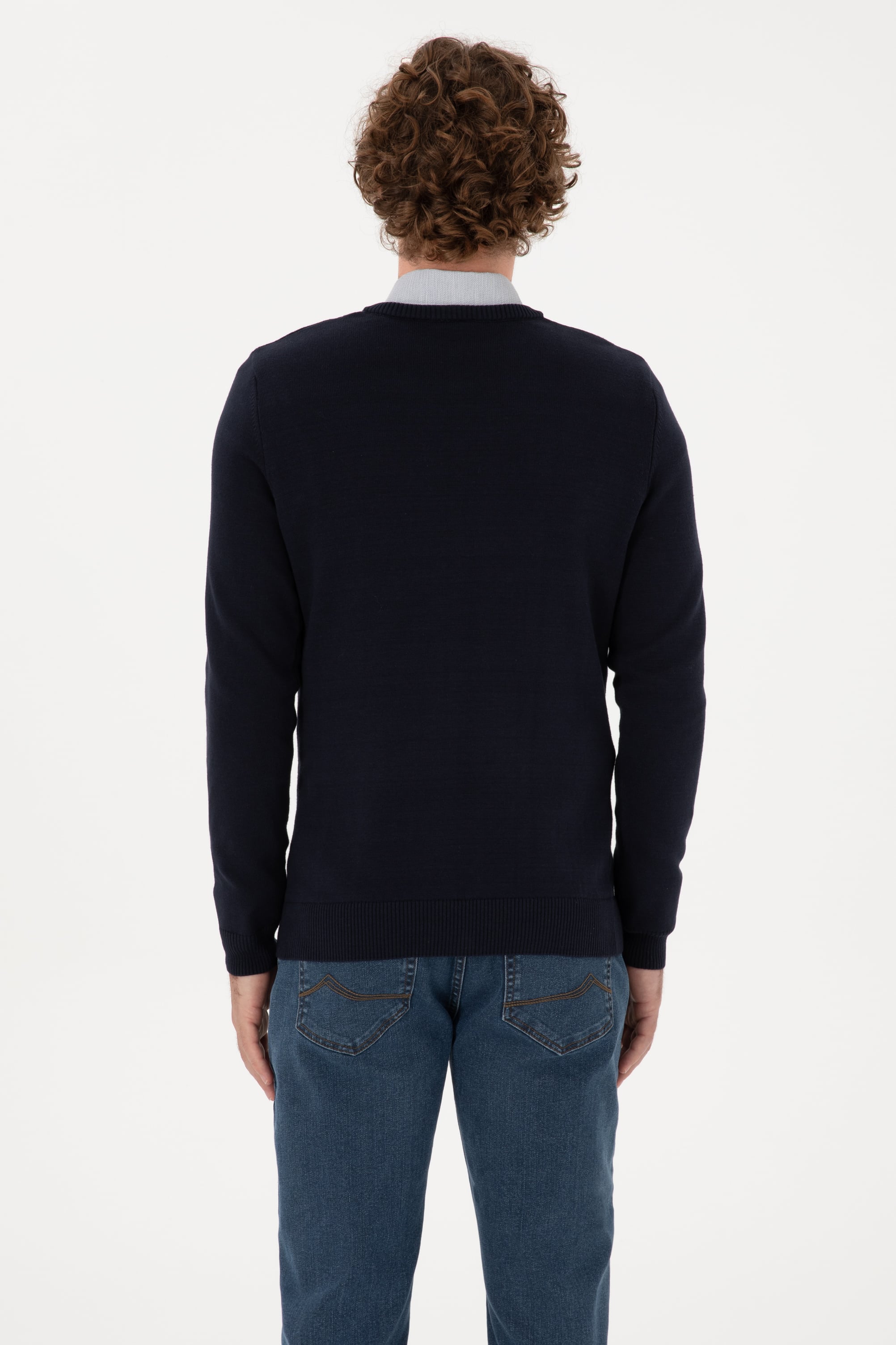 Erkek Slim Fit V Yaka Lacivert Basic Kazak