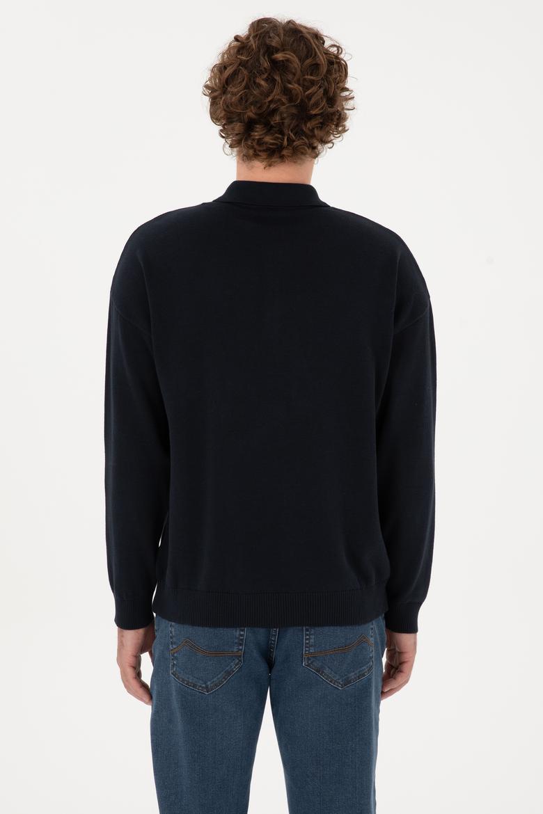 Erkek Comfort Fit Polo Yaka Lacivert Basic Kazak - 50313660044