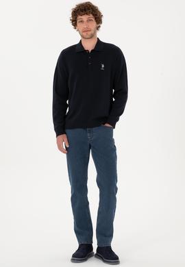 Erkek Comfort Fit Polo Yaka Lacivert Basic Kazak - 50313660044