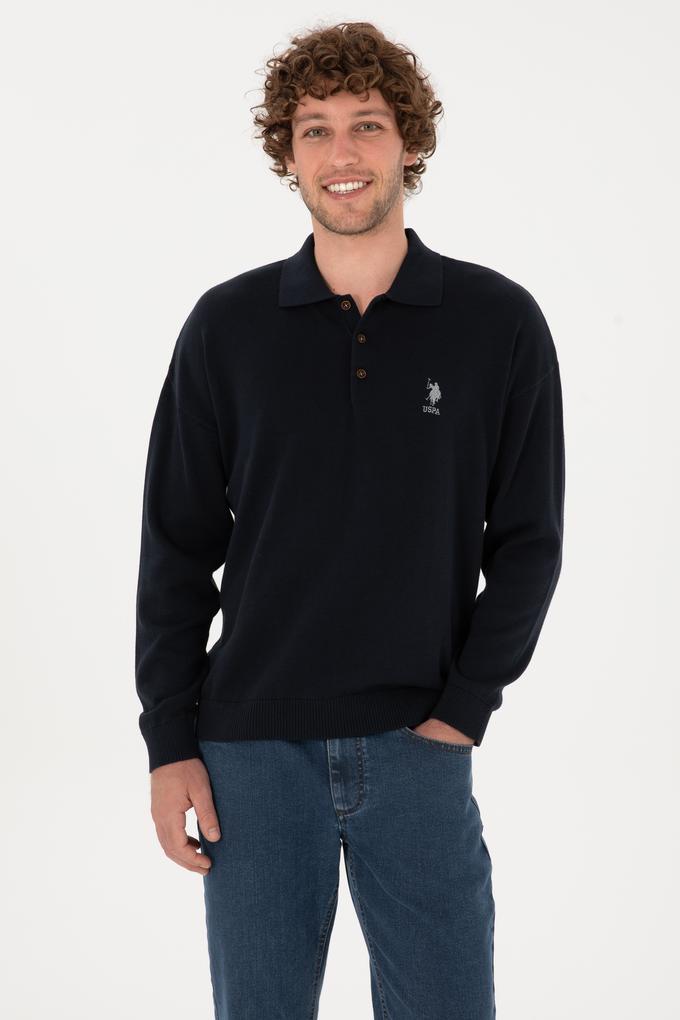 Erkek Comfort Fit Polo Yaka Lacivert Basic Kazak